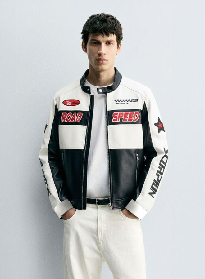 The Indian Garage Co Men Slim Fit Embroided High Neck Full Sleeves Biker Jacket - Image 1